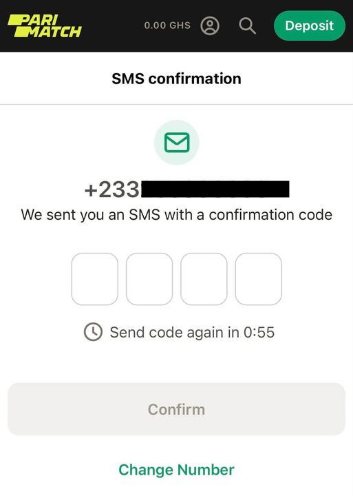 Parimatch Ghana SMS confirmation