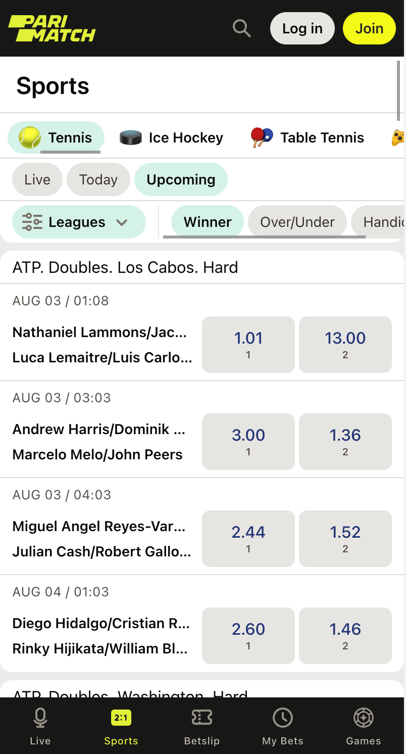 Tennis handicap betting